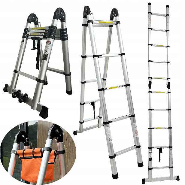 Drabina Aluminiowa Teleskopowa 2X5PRZEGUBOWA Z Organizer Narzędzi+kóła 4,2M