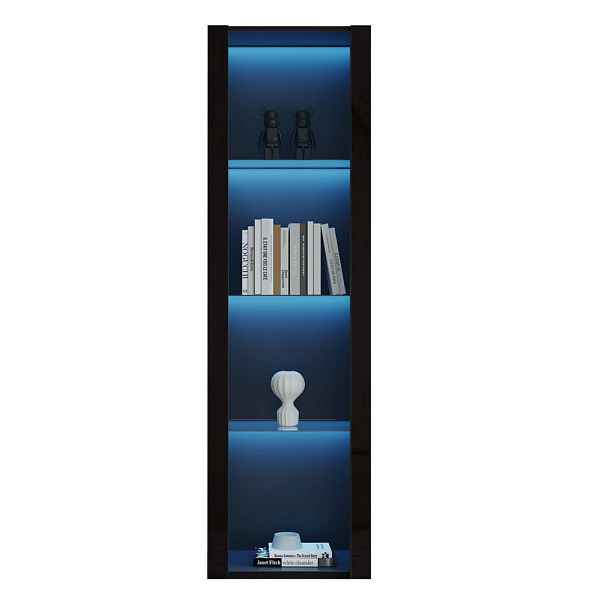 EVRYAE VITRÍNA Stojací regál se skleněnými policemi úložný prostor moderní design MDF 55/38/166 cm vysoký lesk Černá