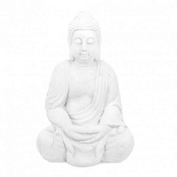 Relaxdays SOCHA Bílá Buddha z polyresinu 70 cm