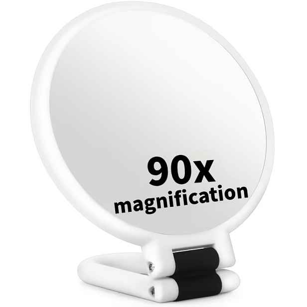 TEMU 1ks Ruční oboustranné make-up zrcátko s 1x/90x zvětšením, HD zrcadlový povrch/Vysoce kvalitní ABS materiál, Ruční skládací závěsné stolní