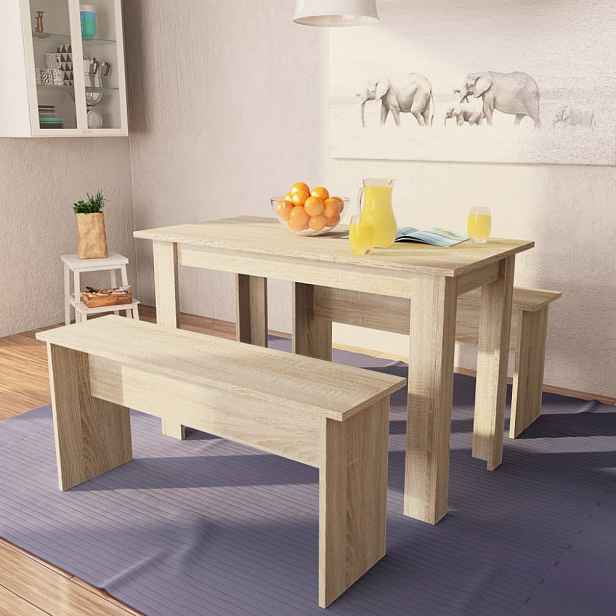 Jídelní stůl s lavicemi 120 cm Bílá