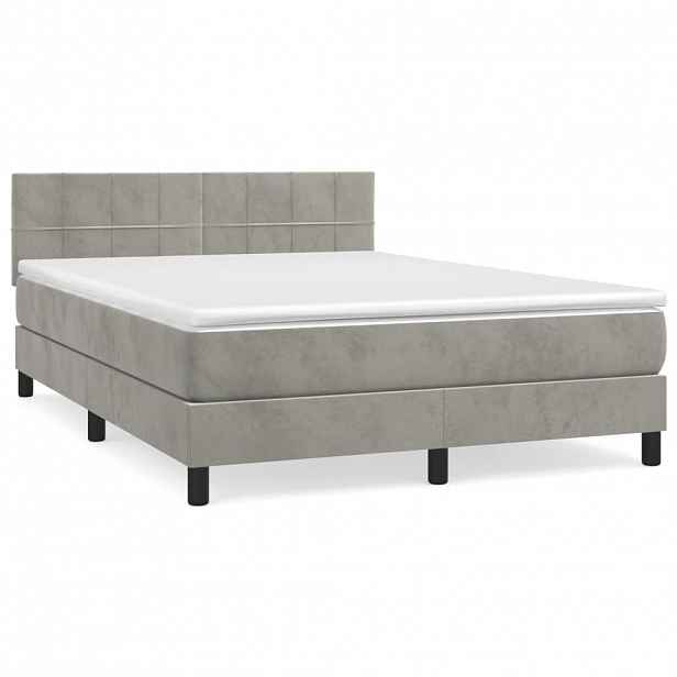 vidaXL Box spring postel s matrací světle šedá 140x200 cm samet