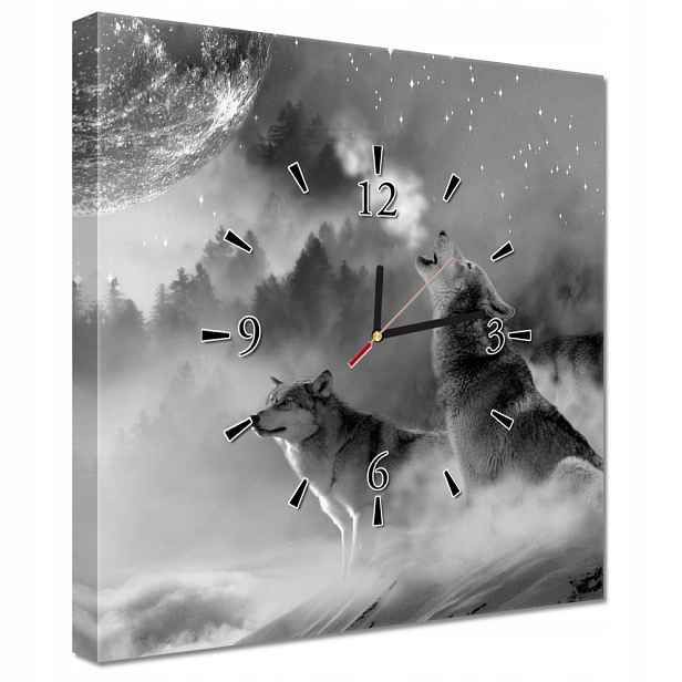 Nástěnné hodiny 40x40 Vlci Měsíc