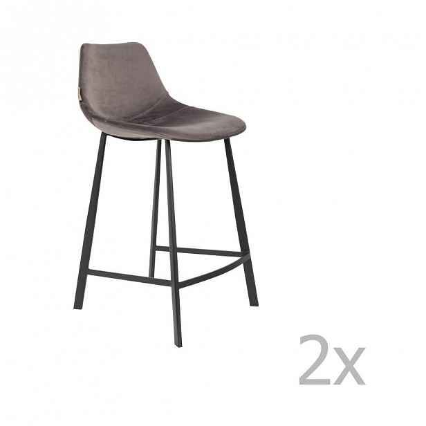 Sada 2 šedých barových židlí se sametovým potahem Dutchbone, výška 91 cm