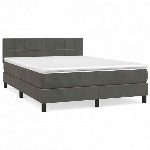 vidaXL Box spring postel s matrací tmavě šedá 140x200 cm samet