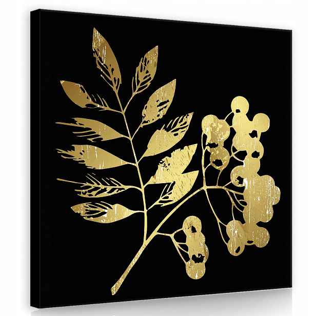 Obraz 80x80 Zlatá větvička černé pozadí botanika elegance minimalismus metalíza