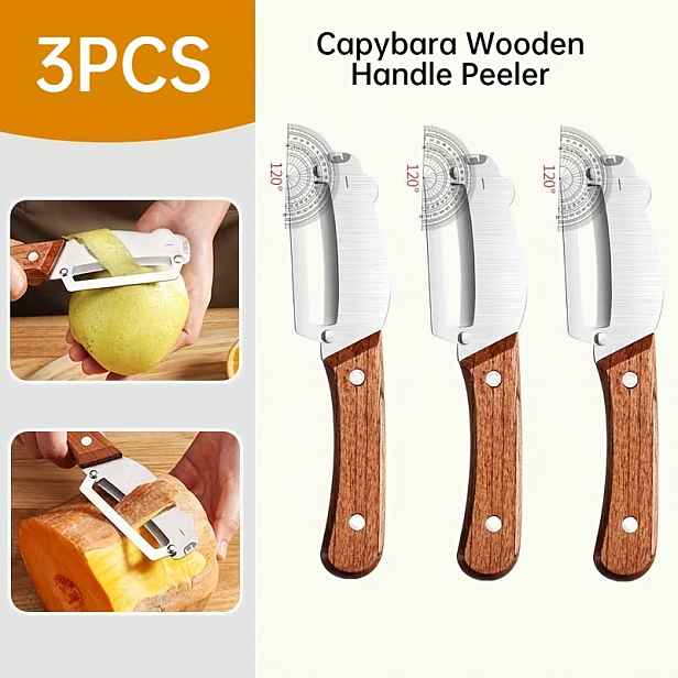 TEMU 3dílná škrabka na ovoce a zeleninu ve tvaru kapybary | Nerezová ocel pro zvířecí kuchyňské vychytávky | Ergonomická roztomilá škrabka na ovoce |