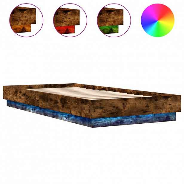 vidaXL Rám postele s LED osvětlením kouřový dub 100 x 200 cm