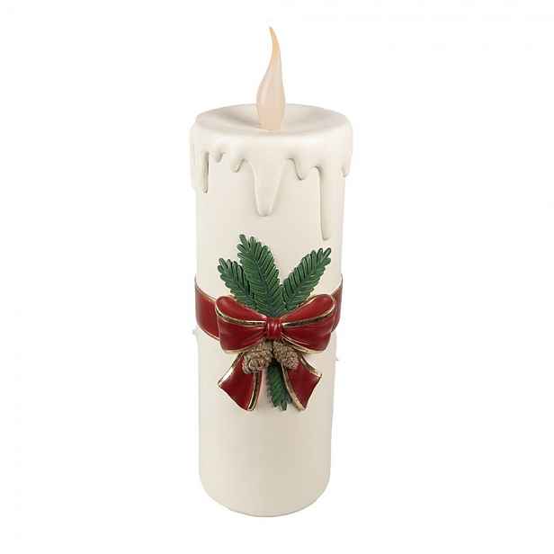 Bílá vánoční svíčka s vínovou mašlí Led Candle - 18*20*56 cm / 3*AA Clayre & Eef