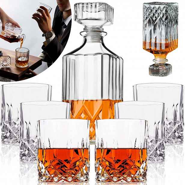 Karafa Se 6 Skleněnými Zátkami Na Whisky Jako Dárek Bimber Brandy 920 ML