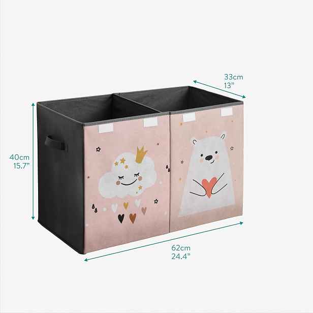 Navaris Úložný box na hračky skládací 2 přihrádky 62 cm růžový
