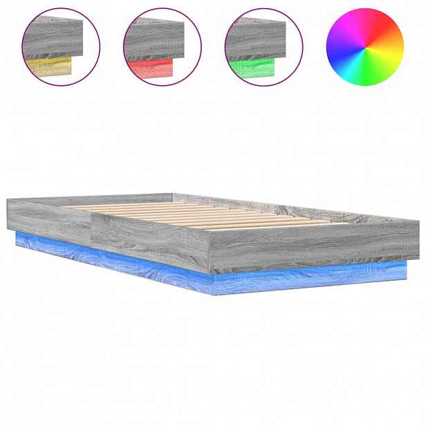 vidaXL Rám postele s LED osvětlením šedý sonoma 100 x 200 cm