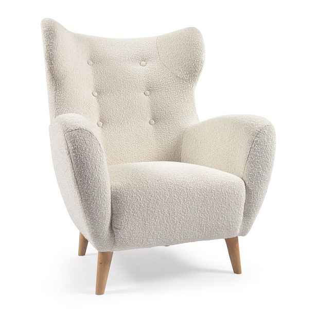 Bílé křeslo z textilie bouclé Patio – Kave Home
