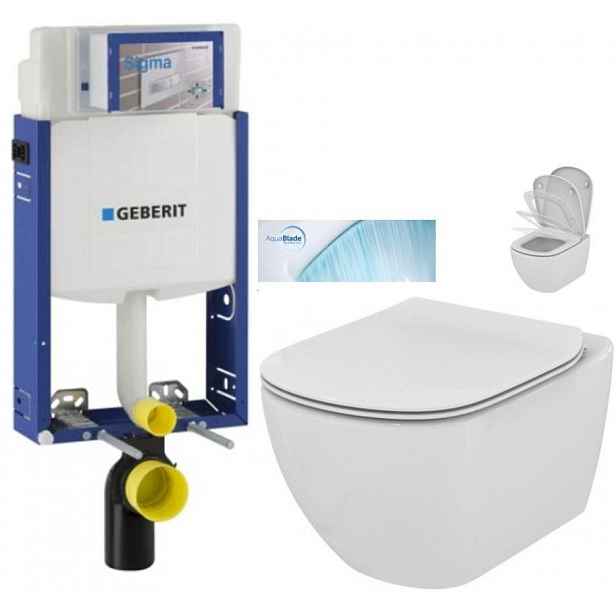 GEBERIT KOMBIFIX ECO, nádržka UP 320 bez tlačítka + WC Ideal Standard Tesi se sedátkem SoftClose, AquaBlade 110.302.00.5 TE1