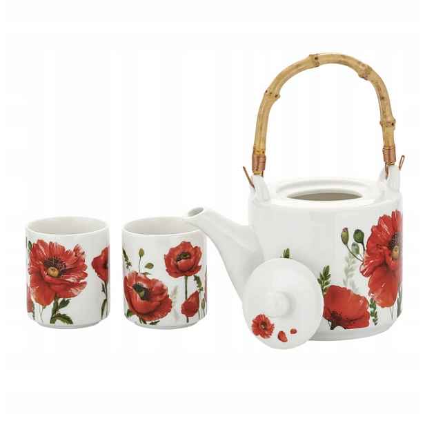 Porcelánový džbán 580 ml 2 x šálek 120 ml máky květy sada šálky