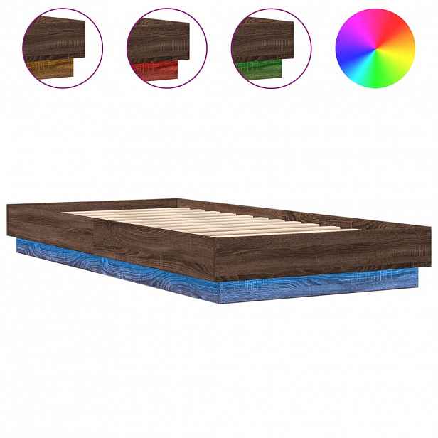 vidaXL Rám postele s LED osvětlením hnědý dub 100 x 200 cm
