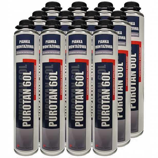 12x Purotan 60 l. Montážní pěna pistolová Max Výkonná 1000 ml. 60 litrů