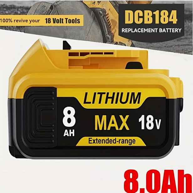 TEMU 18V 8.0Ah Li-ion Náhradní Baterie s Posuvným Mechanismem Kompatibilní s Bateriemi pro Elektrické Nářadí for Dewalt DCB180 DCB200 XR s LED