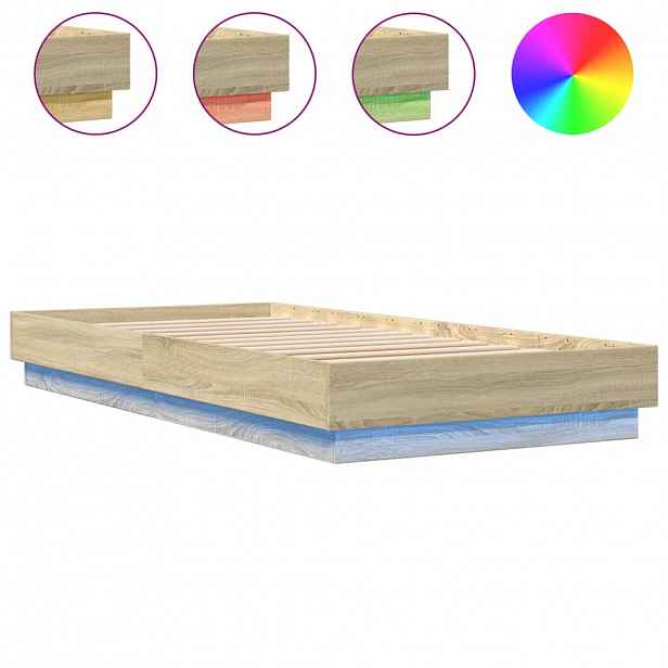 vidaXL Rám postele s LED osvětlením dub sonoma 90 x 200 cm