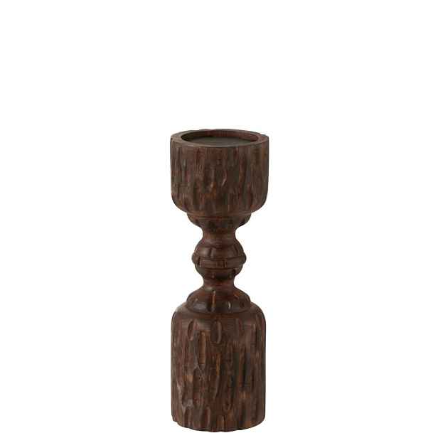 Vyřezávaný tmavě hnědý dřevěný svícen Mango - Ø 10*30 cm J-Line by Jolipa