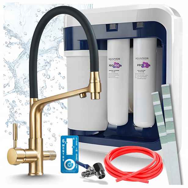 Kuchyňská Baterie Zlatá Otočná A Filtr Aquaphor Ro 202S Pro Reverzní Osmózu