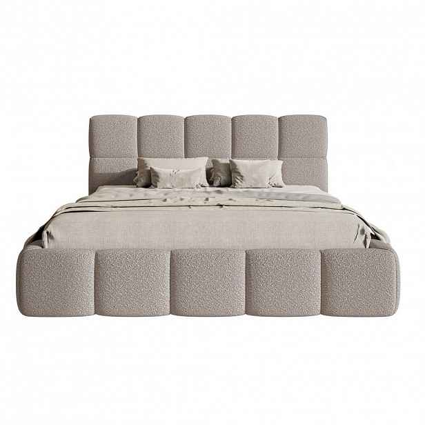 Selsey ČALOUNĚNÁ POSTEL Cloudy světle šedá boucle s úložným prostorem 140 cm
