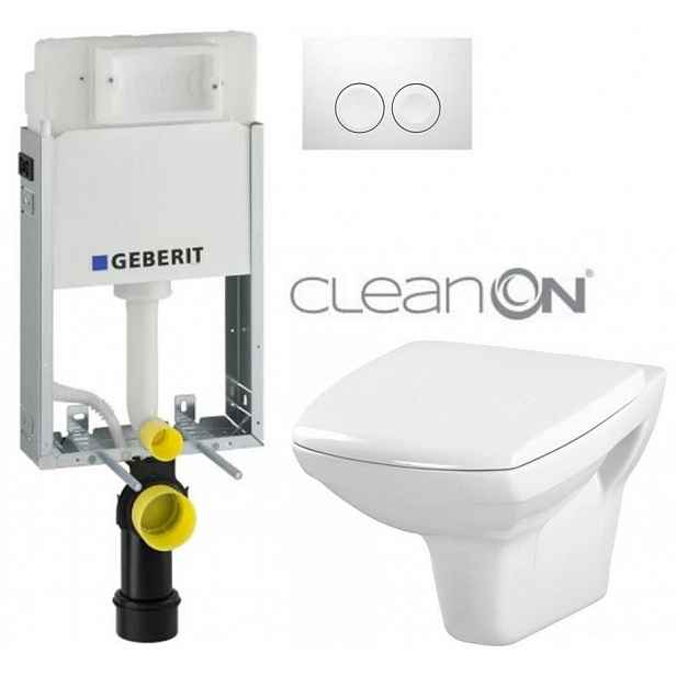 GEBERIT KOMBIFIXBasic vč. bílého tlačítka DELTA 21 + WC CERSANIT CLEANON CARINA + SEDÁTKO 110.100.00.1 21BI CA1