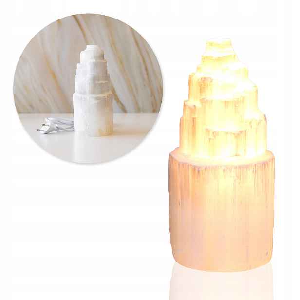 Noční lampa ozdobná Selenitová bílá s kamenem do obývacího pokoje Ložnice 20 cm
