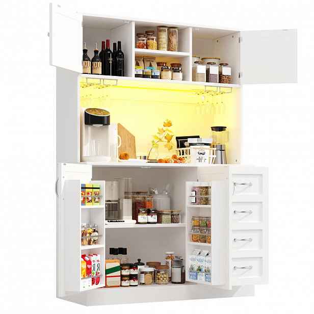 OKWISH BOČNÍ skříň 120/40/188 cm bílá z MDF s LED osvětlením a zásuvkami