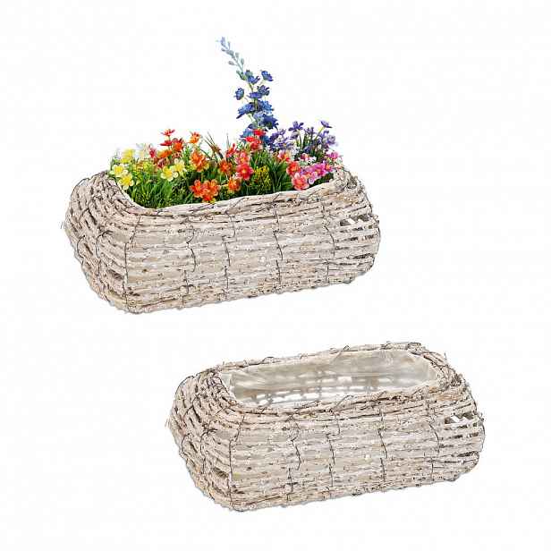 Relaxdays KVĚTINÁČ Bílá Přírodní 2ks-Set ratan pletený