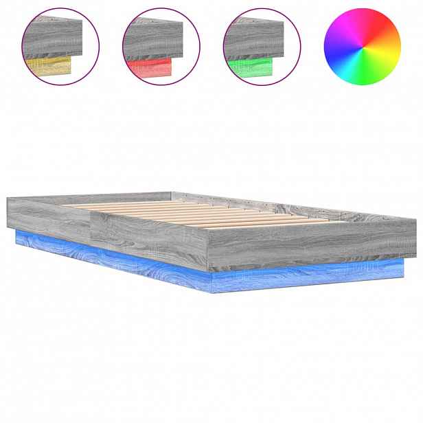 vidaXL Rám postele s LED osvětlením šedý sonoma 90 x 200 cm