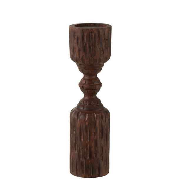 Vyřezávaný tmavě hnědý dřevěný svícen Mango - Ø 10*37 cm J-Line by Jolipa