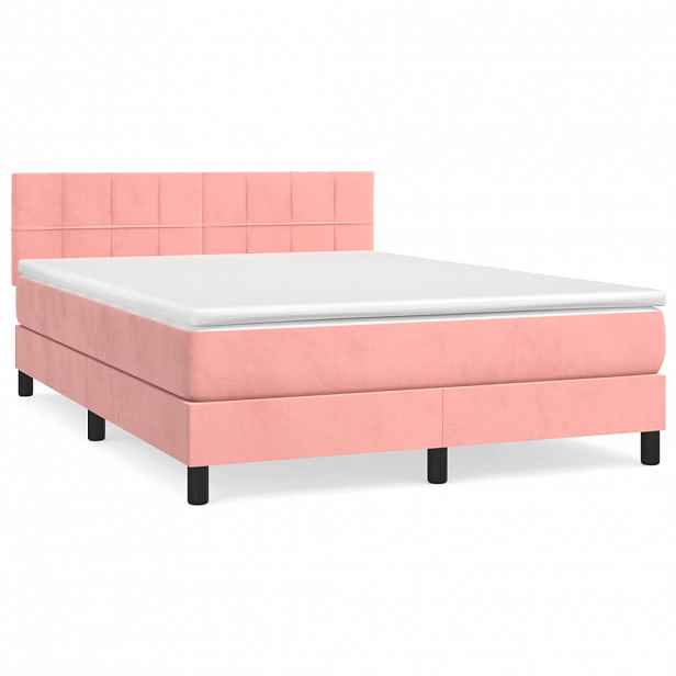 vidaXL Box spring postel s matrací růžová 140x200 cm samet