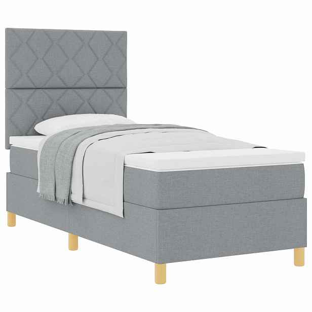 vidaXL Postel s boxspringem s čelo Světle šedá 100 x 200 cm textil