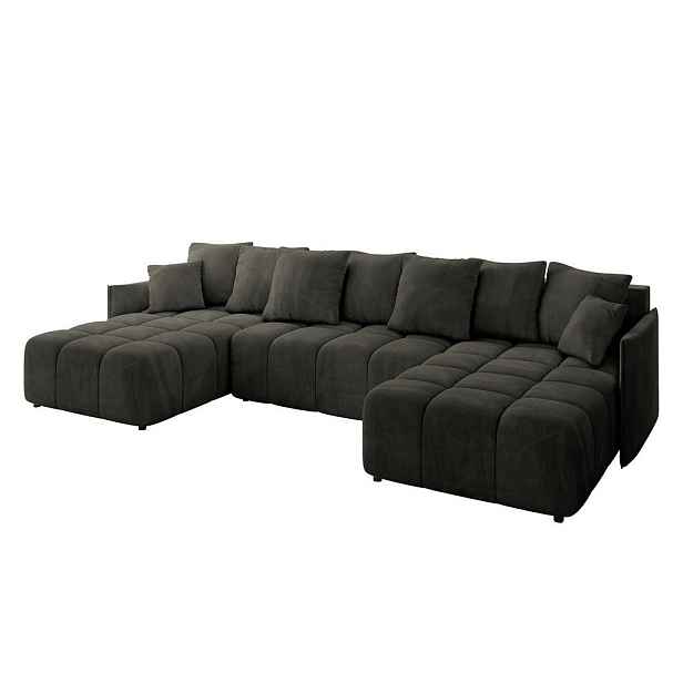 ALTDECOR SEDACÍ SOUPRAVA ve tvaru U s funkcí spaní a úložným prostorem LONLI-U 350x190x68 Černá Velur