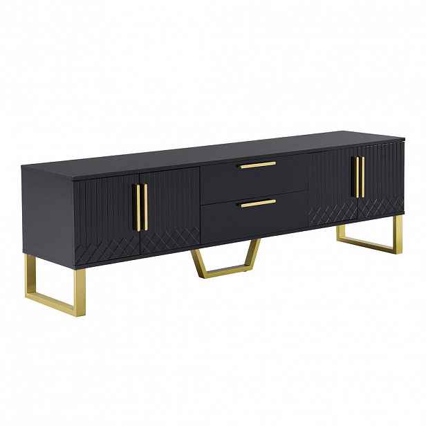 Urban Meuble TV STOLEK 170 cm, černý vysoký lesk a zlatá
