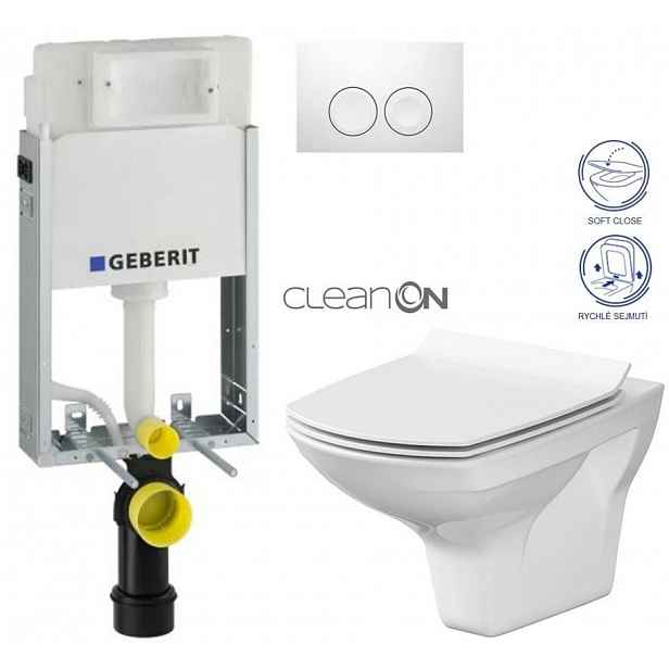 GEBERIT KOMBIFIXBasic vč. bílého tlačítka DELTA 21 + WC CERSANIT CLEANON CARINA + SEDÁTKO 110.100.00.1 21BI CA3