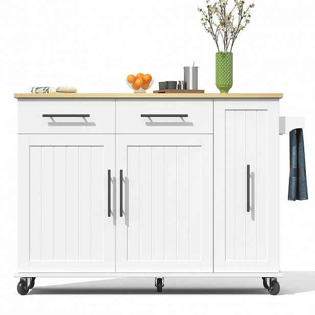 OKWISH KUCHYŇSKÝ ostrůvek 120/40(65)/90 cm bílá/přírodní z MDF se sklopnou deskou a výsuvným organizérem