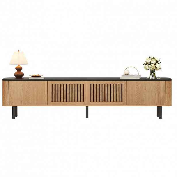 OKWISH TV stolek 190/35/45 cm dub z MDF a dřevotřísky s dvířky s mřížkou a úložným prostorem