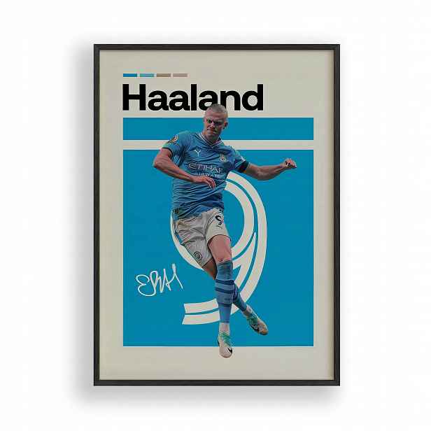Plakát Haaland Manchester City Obraz Rámeček Dřevěný Černý 30x40 cm
