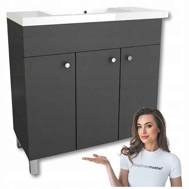 Praktická prostorná skříňka s pevným umyvadlem pro stojící koupelnu, šedá, 80 cm