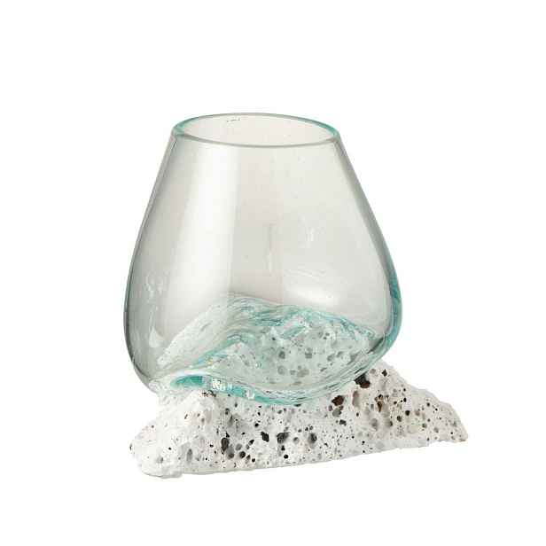 Skleněná váza vsazená na lávový kámen Lava M - 17*12,5*13,5 cm J-Line by Jolipa