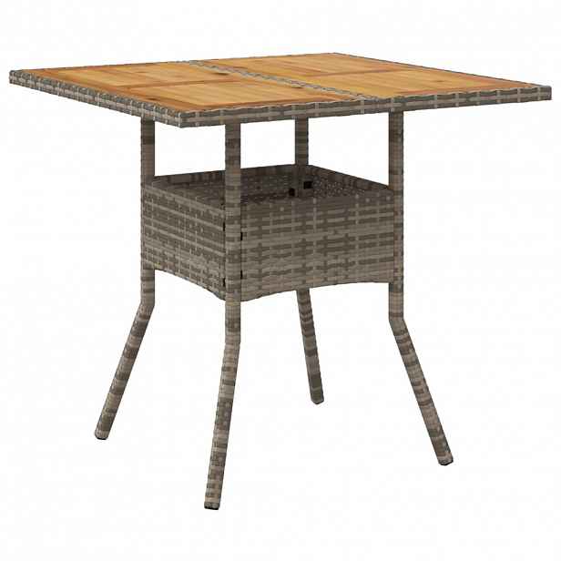 vidaXL Zahradní stůl s akáciovou deskou šedý 80 x 80 x 75 cm polyratan