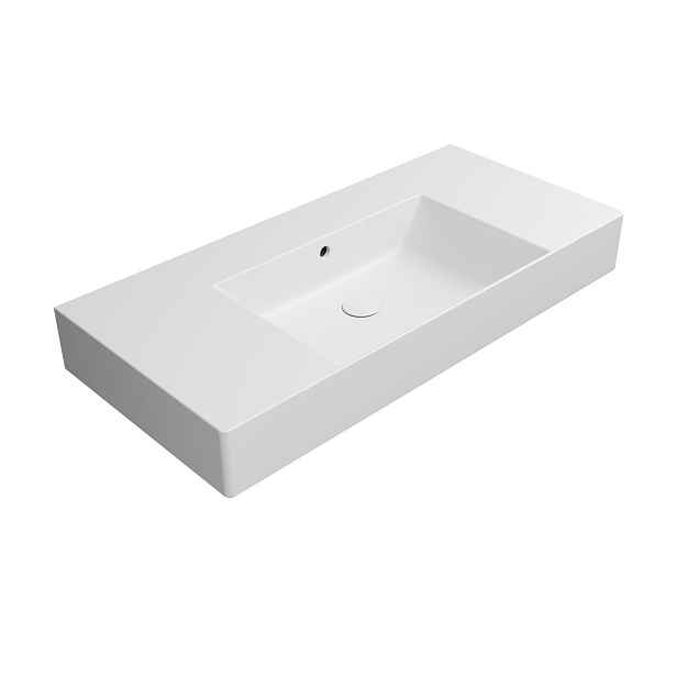 GSI KUBE X keramické umyvadlo 100x47cm, s odkládacími plochami, broušená spodní hrana, bez otvoru, bílá mat