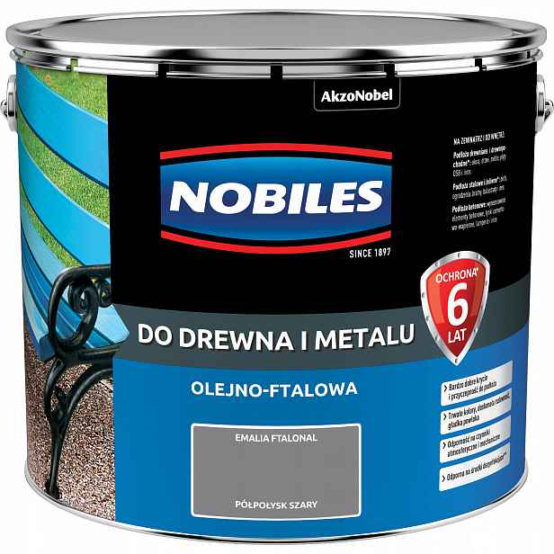 Nobiles Ftalonal Barva Na Dřevo A Kov 10L Šedá
