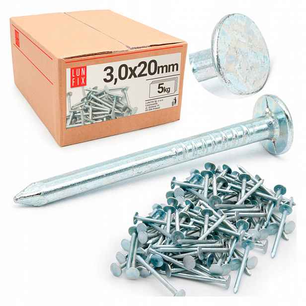 Papové hřebíky 20 mm pozinkované 3x20 mm, papiaky na šindel 5 kg 3500ks