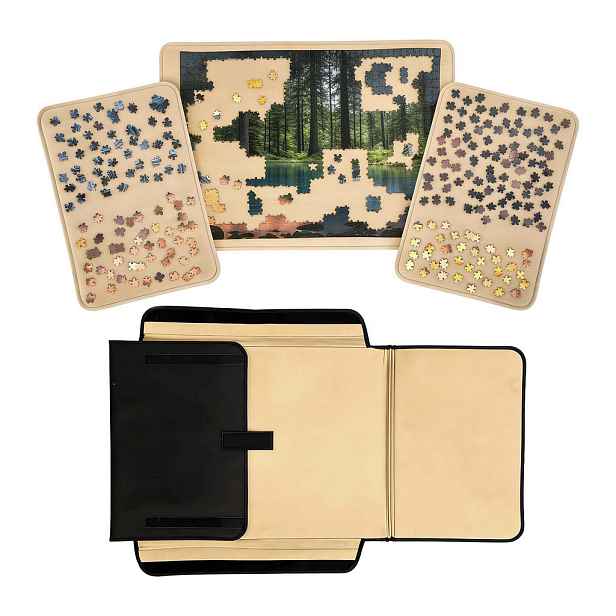 Relaxdays KUFŘÍK NA PUZZLE Černá Béžová s rukojetí