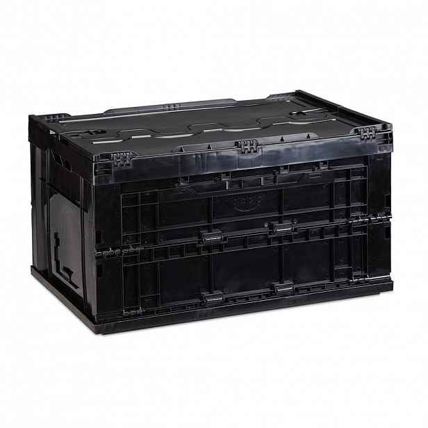 Relaxdays PŘEPRAVNÍ BOX Černý skládací s víkem 60 l