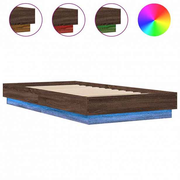 vidaXL Rám postele s LED osvětlením hnědý dub 90 x 190 cm