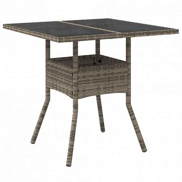 vidaXL Zahradní stůl se skleněnou deskou šedý 80x80x75 cm polyratan